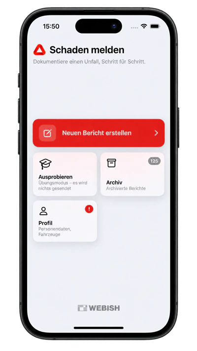 Domovská obrazovka Accident Tool