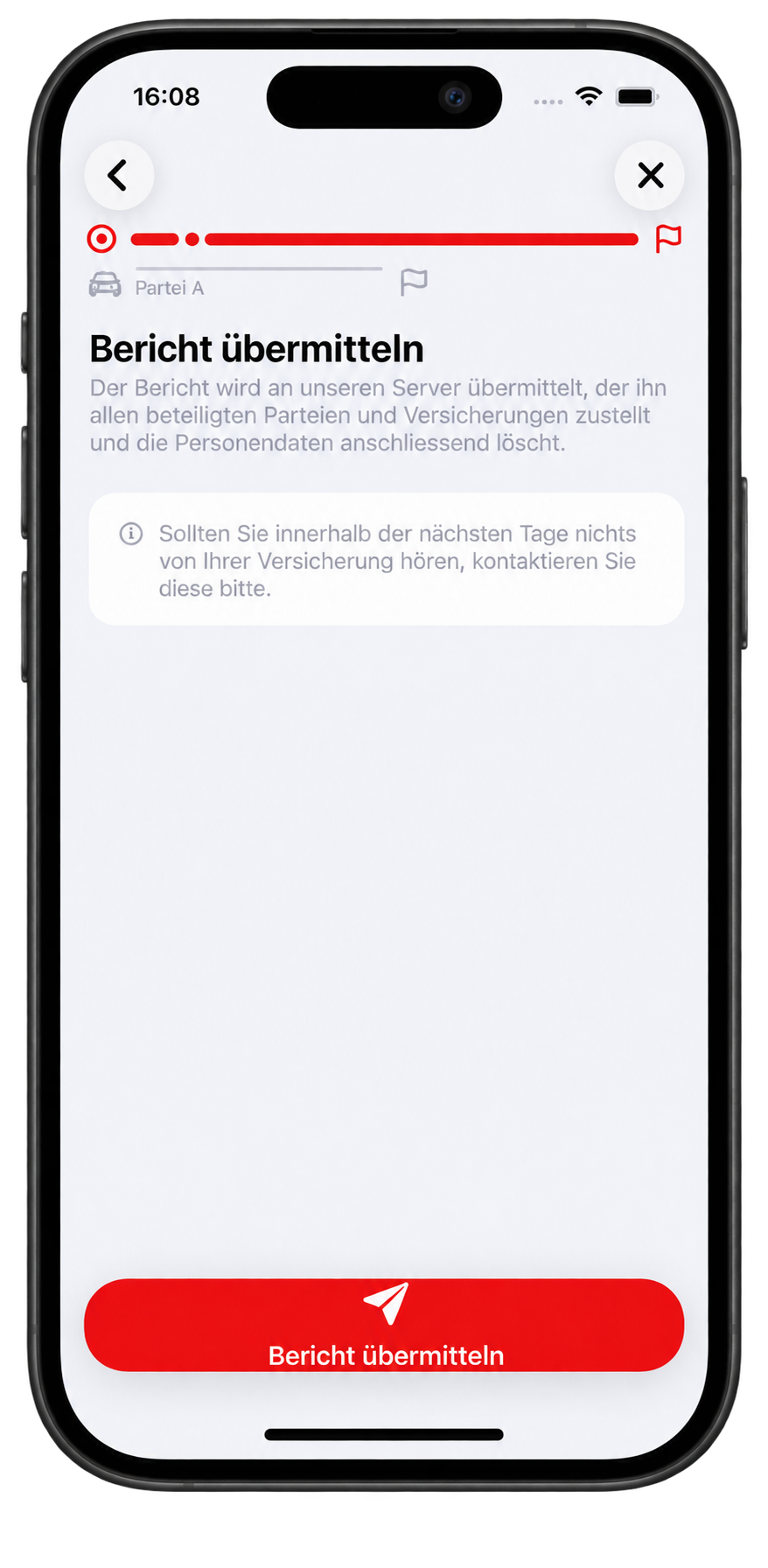 Bestätigungsschritt vor der Übermittlung des Berichts