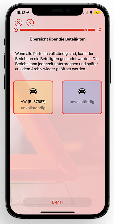 Auswahl der Schadenart im Accident Tool